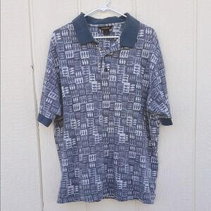 Woolrich Blueish Gray Fish Print Polo Shirt Mens Sz XL Short Sleeve Cotton Vtg
